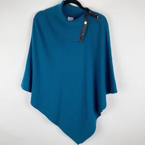 Chico's Teal Snap Sweater Poncho with Black Accents